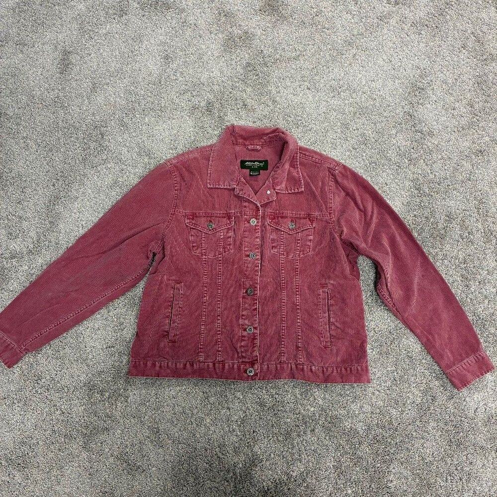 Eddie Bauer Women’s XL Pink Corduroy Trucker Jacket 100% Cotton Button Front